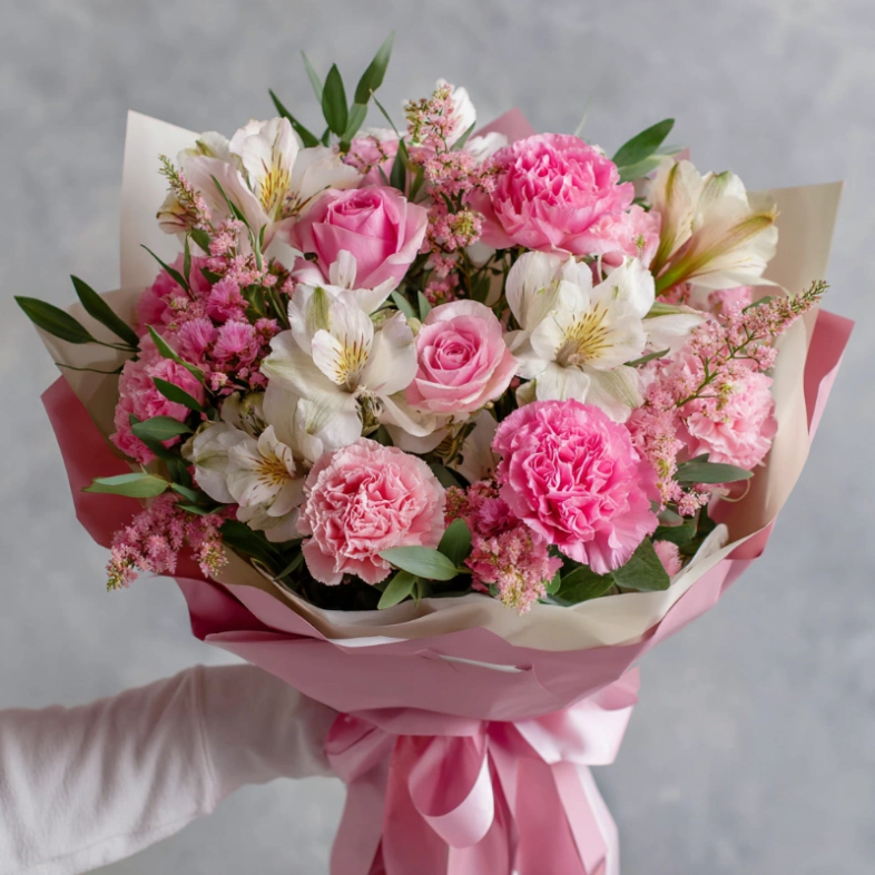 Букет с гвоздиками &laquo;Розовый каприз&raquo;